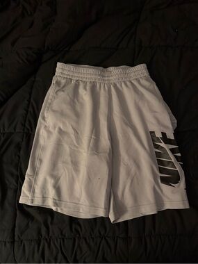Nike Men’s White Athletic Shorts with Black Logo
